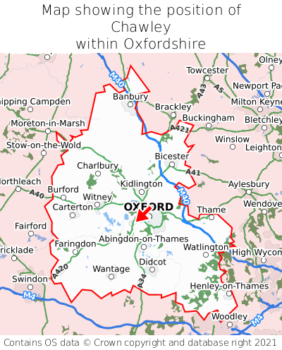 Map showing location of Chawley within Oxfordshire