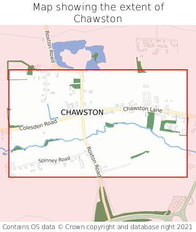 Map showing extent of Chawston as bounding box