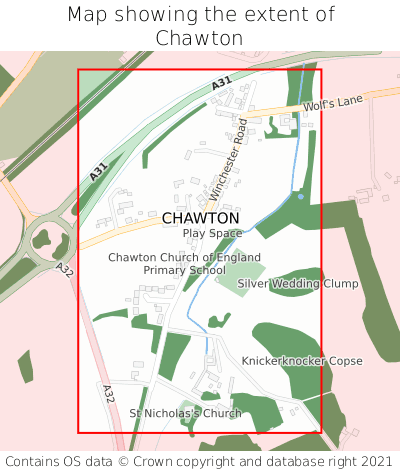 Map showing extent of Chawton as bounding box