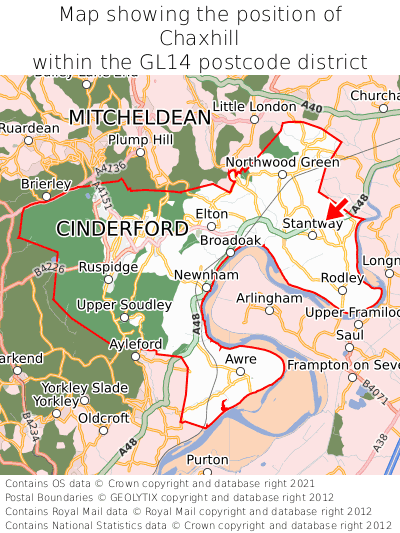 Map showing location of Chaxhill within GL14