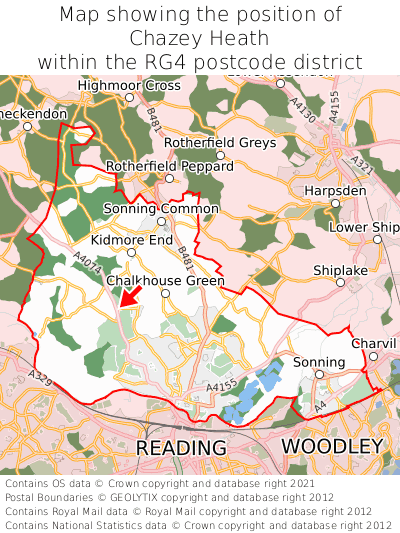 Map showing location of Chazey Heath within RG4