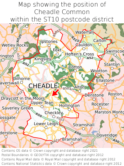 Map showing location of Cheadle Common within ST10