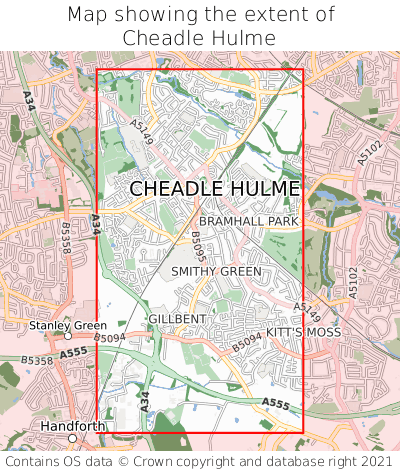 Map showing extent of Cheadle Hulme as bounding box