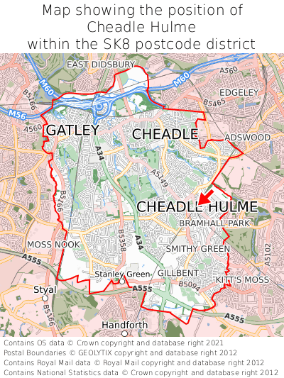 Map showing location of Cheadle Hulme within SK8