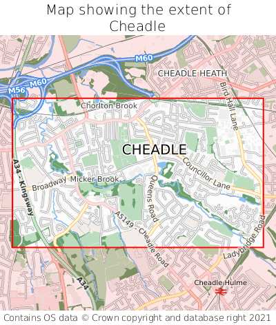 Map showing extent of Cheadle as bounding box