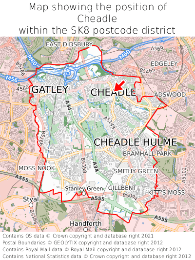 Map showing location of Cheadle within SK8