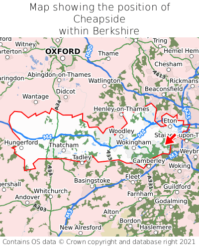 Map showing location of Cheapside within Berkshire