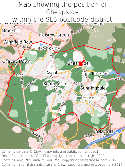 Map showing location of Cheapside within SL5