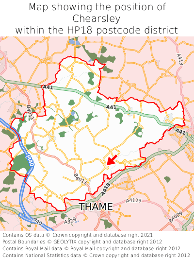 Map showing location of Chearsley within HP18