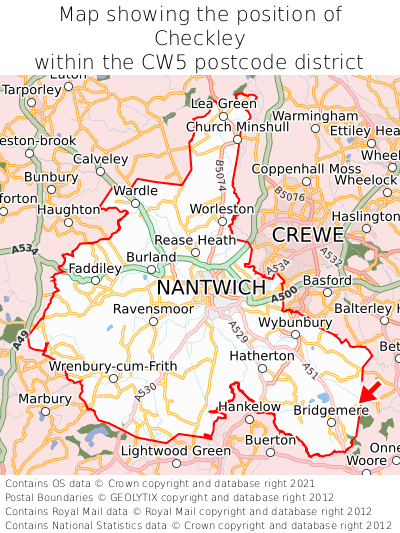 Map showing location of Checkley within CW5
