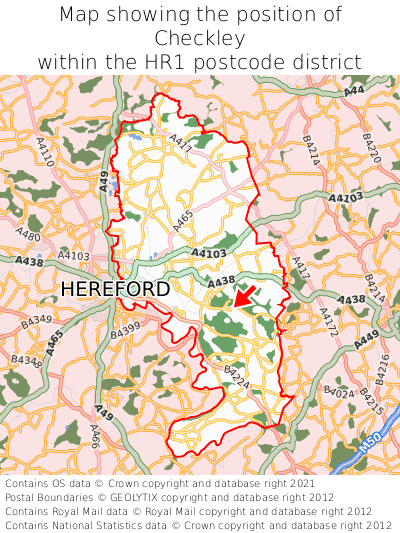 Map showing location of Checkley within HR1