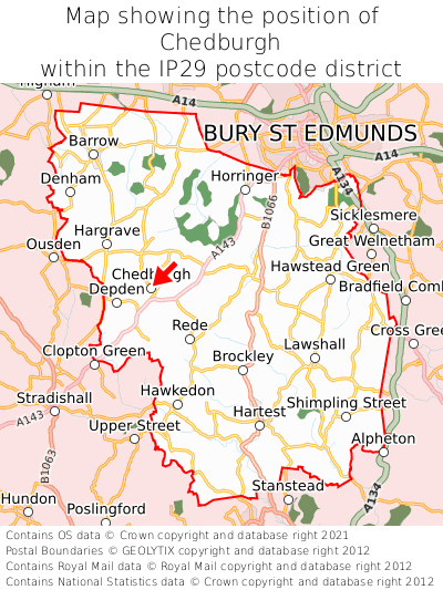 Map showing location of Chedburgh within IP29