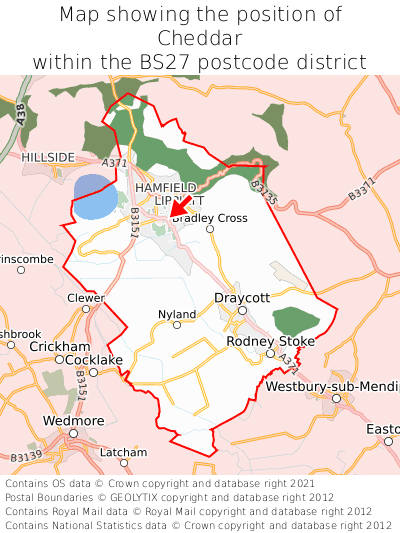 Map showing location of Cheddar within BS27