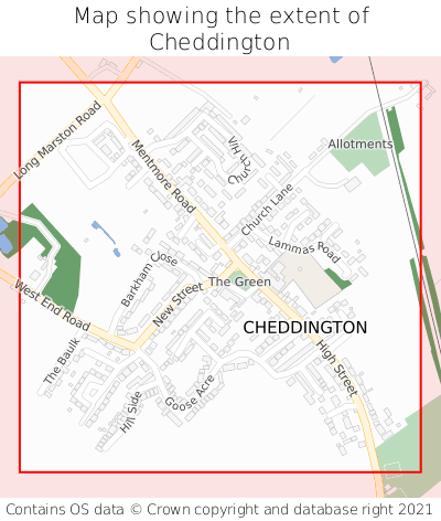 Map showing extent of Cheddington as bounding box