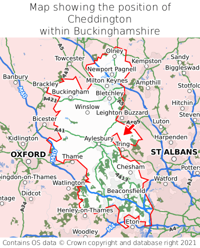 Map showing location of Cheddington within Buckinghamshire