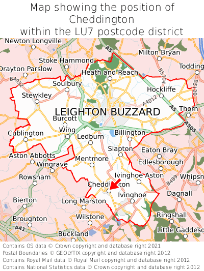 Map showing location of Cheddington within LU7