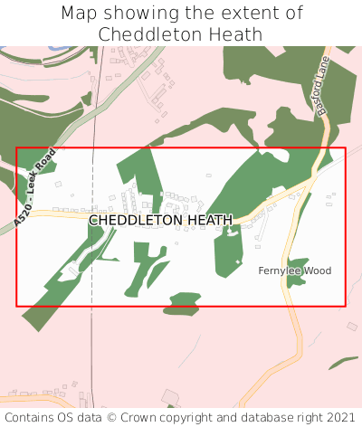 Map showing extent of Cheddleton Heath as bounding box