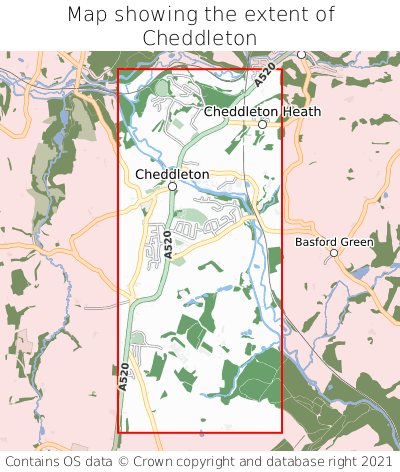 Map showing extent of Cheddleton as bounding box