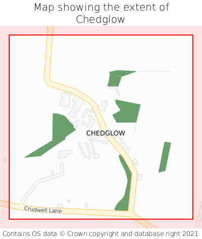 Map showing extent of Chedglow as bounding box