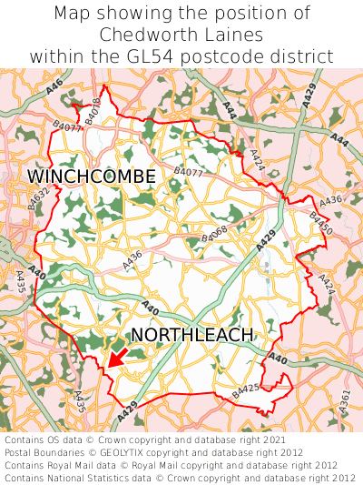Map showing location of Chedworth Laines within GL54