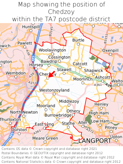 Map showing location of Chedzoy within TA7