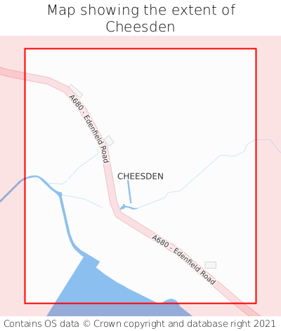 Map showing extent of Cheesden as bounding box