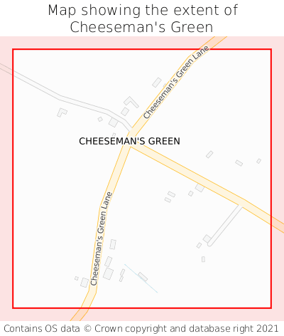 Map showing extent of Cheeseman's Green as bounding box