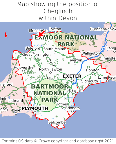 Map showing location of Cheglinch within Devon