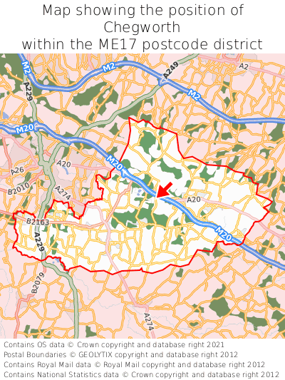 Map showing location of Chegworth within ME17