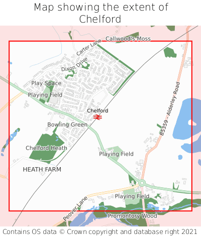 Map showing extent of Chelford as bounding box