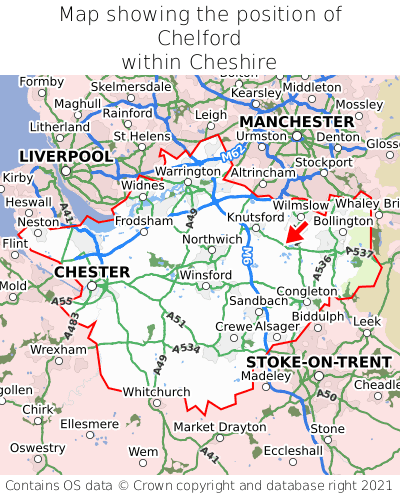 Map showing location of Chelford within Cheshire