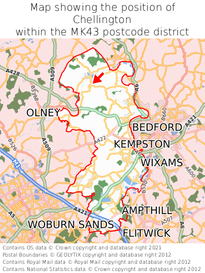 Map showing location of Chellington within MK43