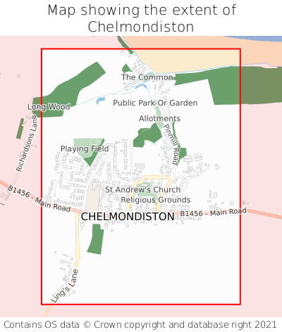 Map showing extent of Chelmondiston as bounding box