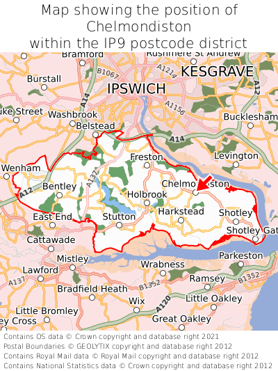 Map showing location of Chelmondiston within IP9