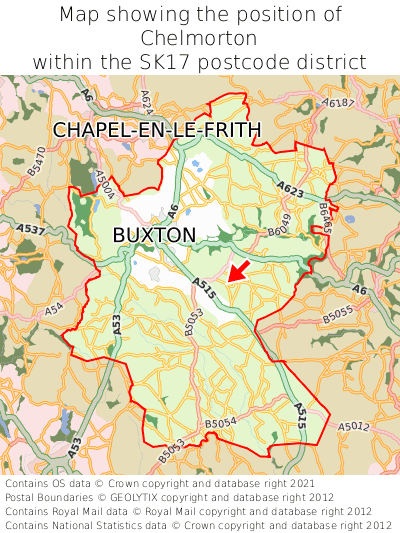 Map showing location of Chelmorton within SK17