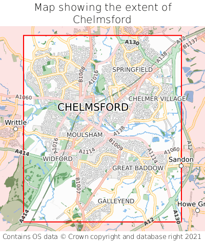Map showing extent of Chelmsford as bounding box