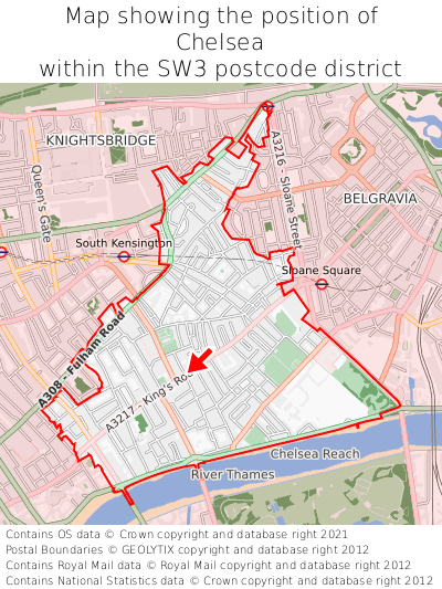Map showing location of Chelsea within SW3