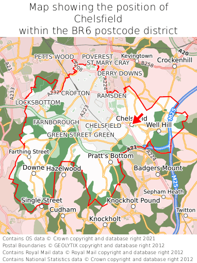 Map showing location of Chelsfield within BR6