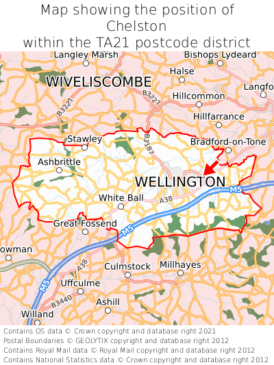 Map showing location of Chelston within TA21