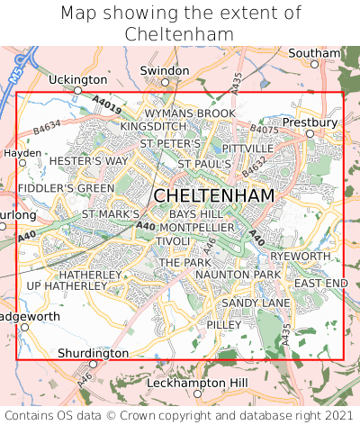 Map showing extent of Cheltenham as bounding box