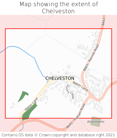 Map showing extent of Chelveston as bounding box
