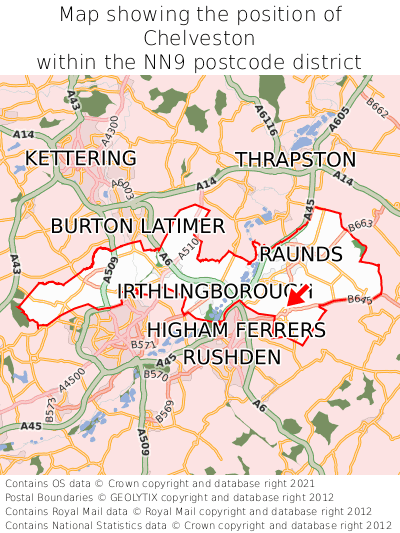 Map showing location of Chelveston within NN9