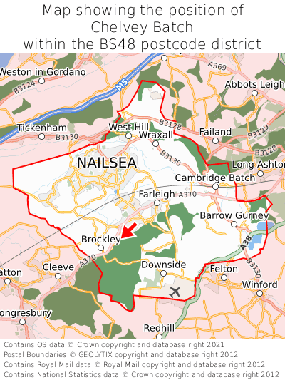 Map showing location of Chelvey Batch within BS48