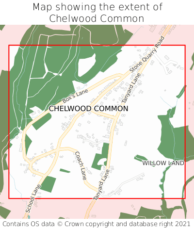 Map showing extent of Chelwood Common as bounding box