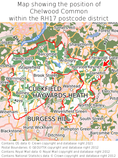 Map showing location of Chelwood Common within RH17