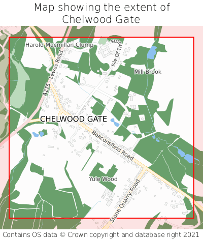 Map showing extent of Chelwood Gate as bounding box