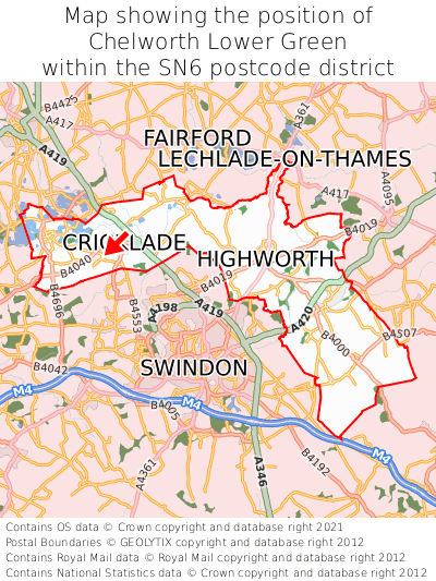 Map showing location of Chelworth Lower Green within SN6