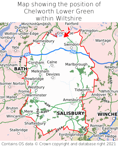 Map showing location of Chelworth Lower Green within Wiltshire