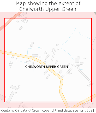 Map showing extent of Chelworth Upper Green as bounding box