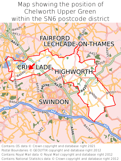 Map showing location of Chelworth Upper Green within SN6